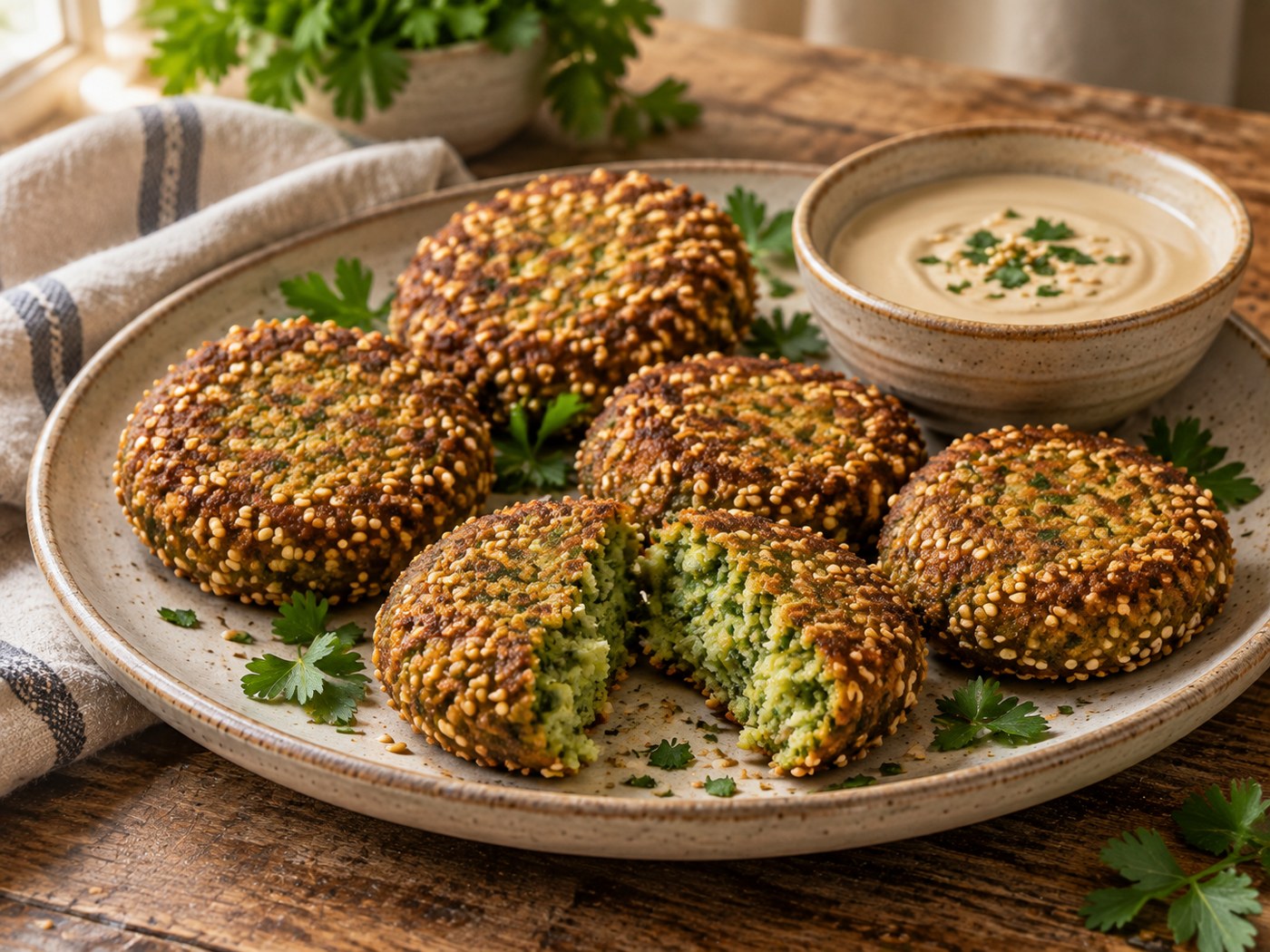 Ta'miyya servidas con salsa de tahini